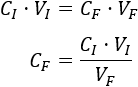 Demostramos la fórmula de las diluciones (concentración inicial por volumen inicial es igual a concentración final por volumen final) y resolvemos problemas de aplicación.